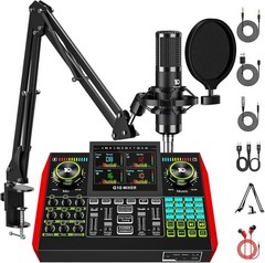 Podcast Microphone Bundle Audio Mixer Kit for PC Phone Streaming Gaming DJ
