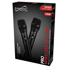 Supersonic VHF Dual Fixed Channel Professional Wireless Microphones with Battery
