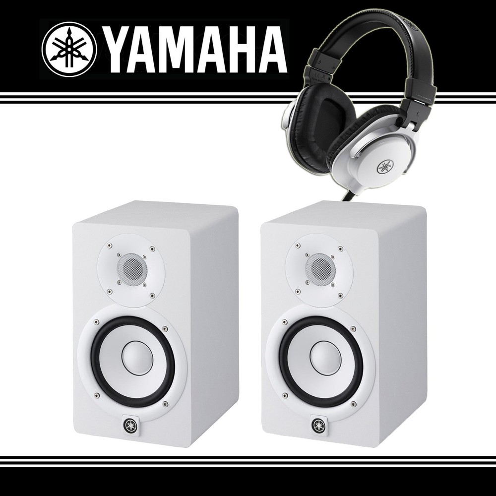 WHITE 2x Yamaha HS5W Powered Studio Monitor Speakers + HPH-MT5W Studio Headphone