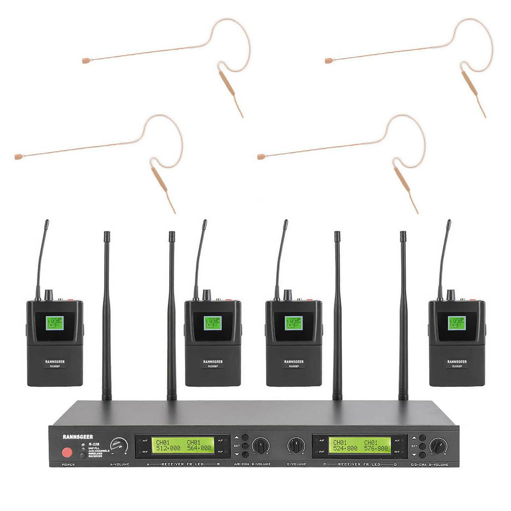 Rannsgeer UHF R288-630T 4-Channel Tan Color Mini Headset Wireless Microphone