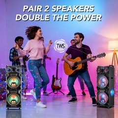 Bluetooth Portable Party Speaker Wireless Dual 12″ Subwoofer Deep Bass AUX LED