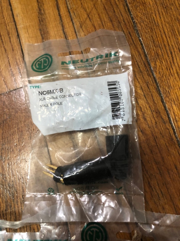 Genuine Neutrik NC6MX-B 6 Pin Male Cable Connector Black/Gold Contacts