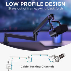 2026 Upgraded Microphone Boom Arm, Magnetic Cable Management Low
