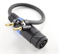 1ft Dual Banana Black Plug to Speakon Female Type Speaker/Amplifier Jumper Cable