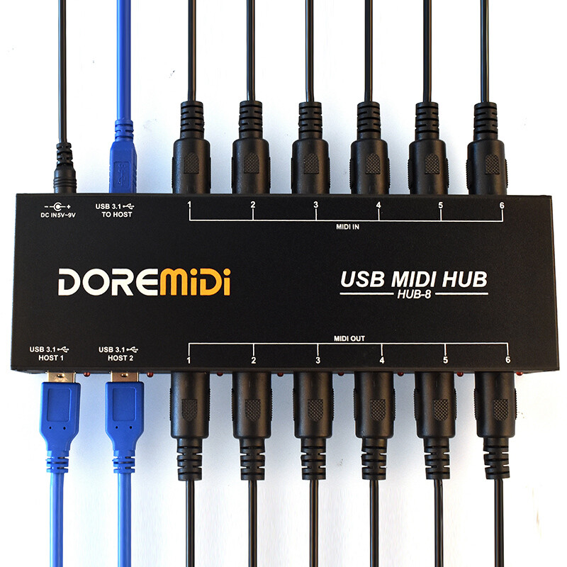 DOREMiDi HUB-8 MIDI 6×6 MIDI Interface Host X2 USB3.1 MIDI Hub Box 96 Channels