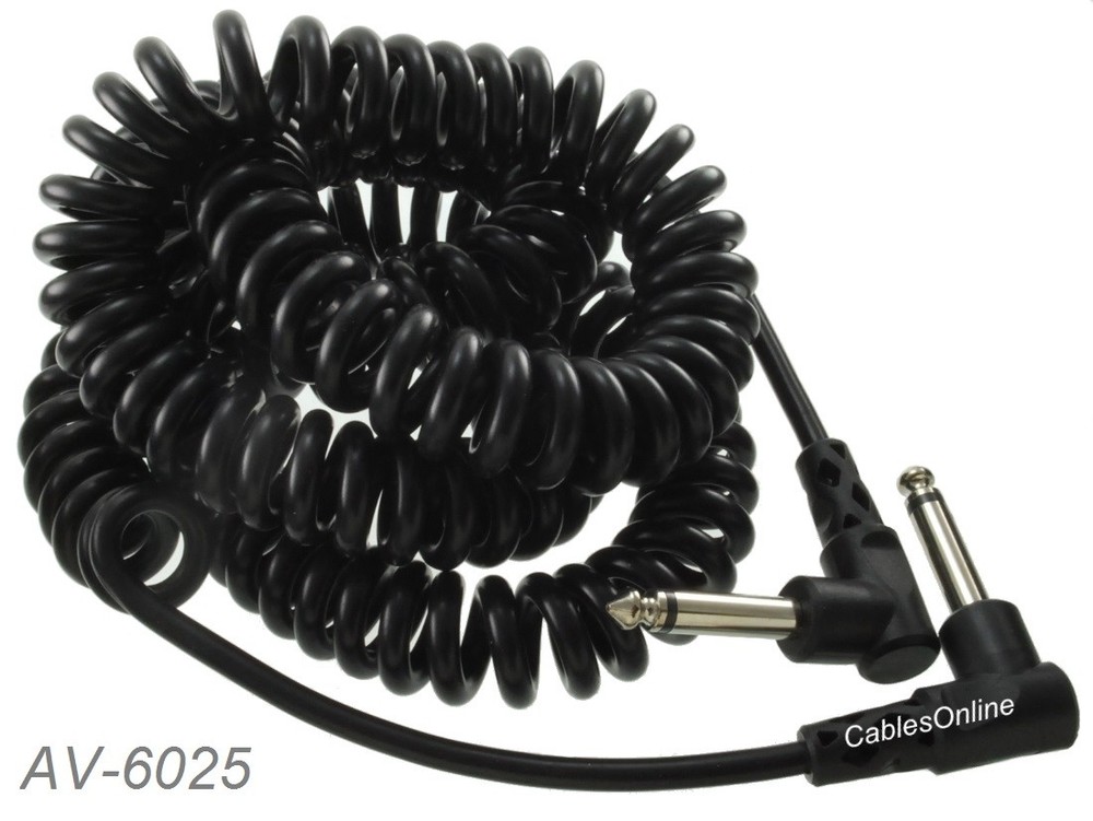 25ft Right-Angle 1/4″ Mono Male to Male Shielded Coiled Instrument Cable