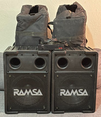 RARE Pair Panasonic Ramsa Subwoofers WS-A240, 2 Cases, 1 Audio Processor WS-SP2A