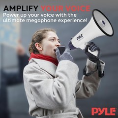Pyle Megaphone Speaker PA Bullhorn with Built-in Siren – 40 Compact, White