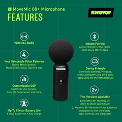 Shure MoveMic 88+ Wireless Microphone Professional Stereo Polar Patterns OEM