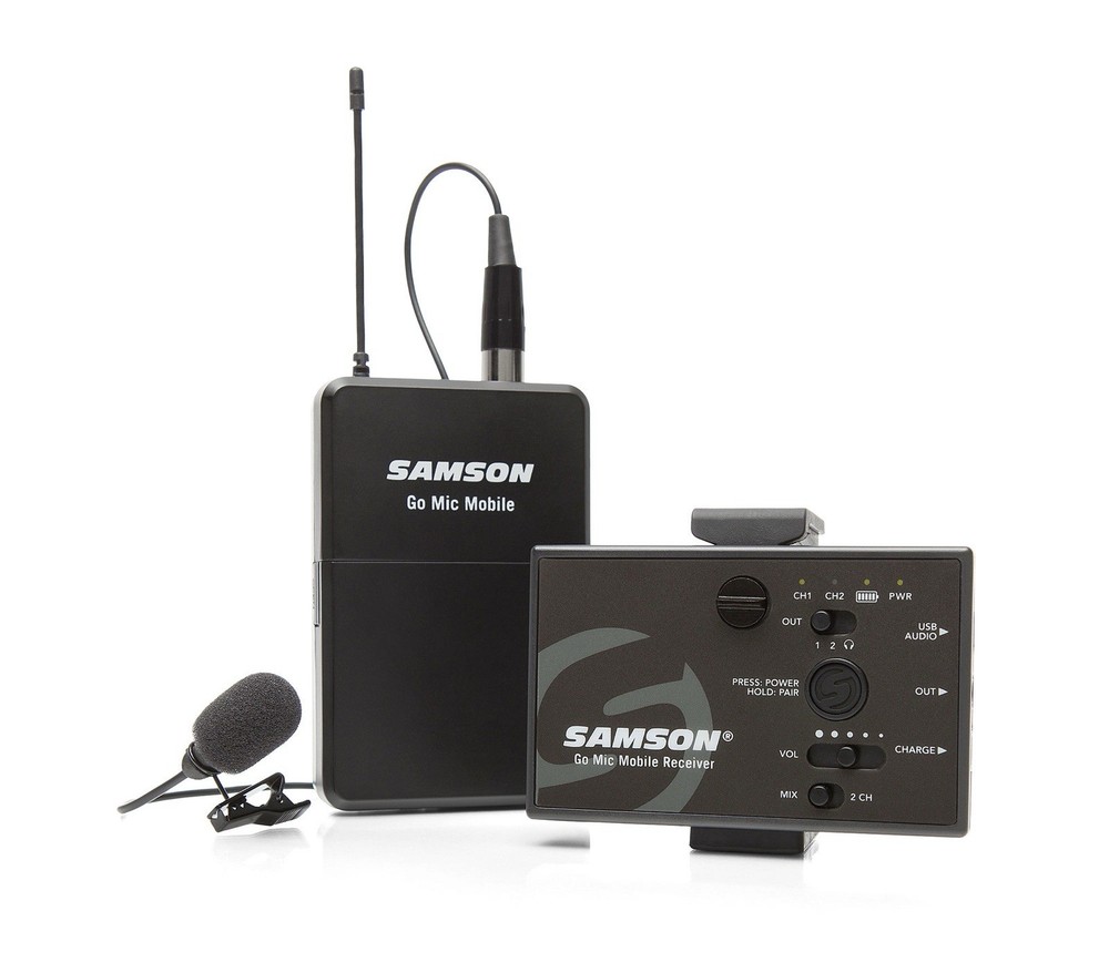 Samson Go Mic Mobile Receiver with X2 LM8 Lavalier Belt Pack Transmitters