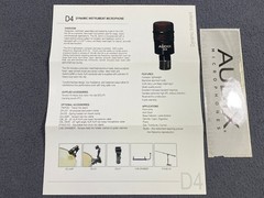 Audix D4 Dynamic Microphone Spec Sheet w/ Sticker