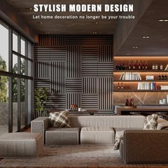 8 Pcs 3D Wood Wall Panels Peel and Stick Self Adhesive Wood Slat Dark Gray