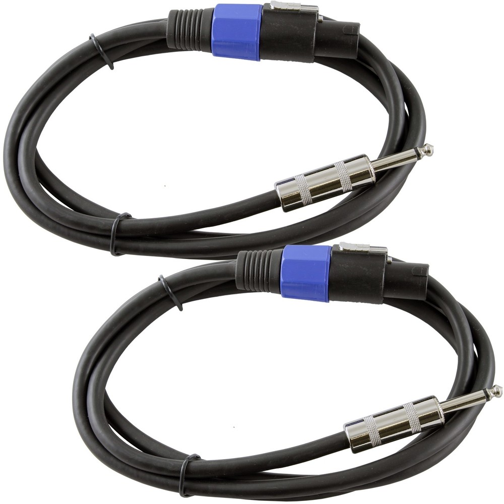 2PACK 10ft foot speakon compatible to 1/4 DJ speaker cable cord 12ga gauge wire