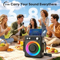 VOSOCO Karaoke Machine with 2 Wireless Microphones, T03-2 MICS, Black
