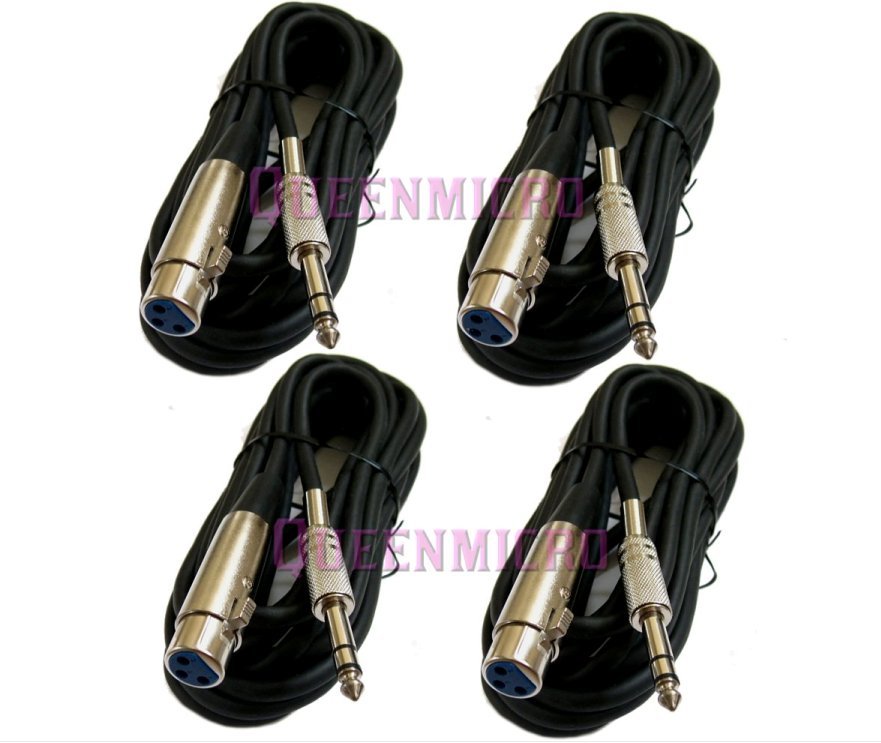 4x 25Ft XLR 3Pin Female to 1/4″ Stereo Mic Microphone TRS Balanced Cable 25Foot