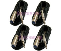 4x 25Ft XLR 3Pin Female to 1/4″ Stereo Mic Microphone TRS Balanced Cable 25Foot