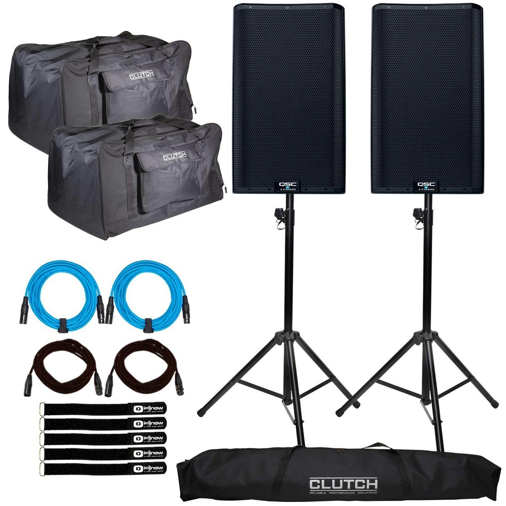 QSC K12.2 12″ Powered Active DJ PA Speakers Pair w Stands & Bags K12