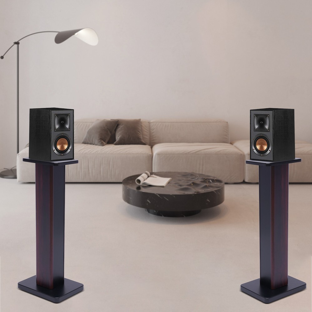 Pair 28 Inch Black Walnut Speaker Stands for Bookshelf & Computer Speakers