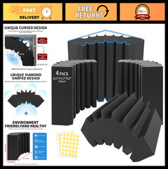 4 Pack Acoustic Foam Bass Traps – 16.5″ X 6.3″ X 12″ Soundproof Wall Panels for