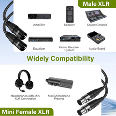 3 Pin XLR Male to Mini XLR Female (TA3F) Microphone Cable Adapter 3 Ft/2 Pack fo