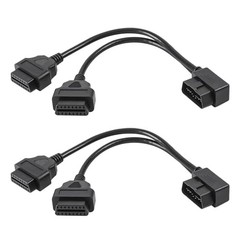 2 Pack Right Angle OBDII Splitter Y Cable, 16 Pin OBD2 1 Male Splitter to 2