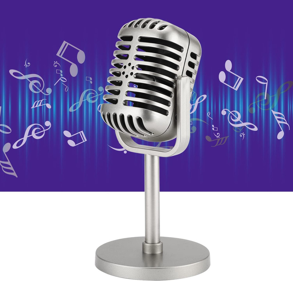 Classic Retro Style Microphone Prop with Stand, Fake Vintage Microphone Decor fo
