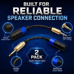 Professional Speaker Cable Adapters (2-Pack) – 1/4″ TS Male to Speakon