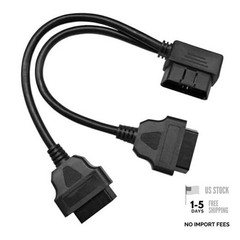 Right Angle OBD2 Splitter, 16 Pin 1 Male to 2 Female OBD2 Extension Black
