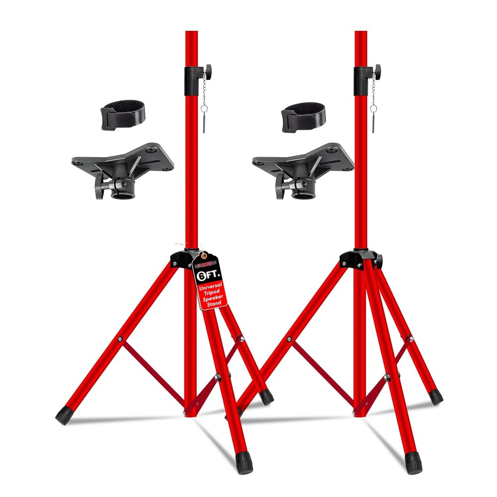 5 Core Speaker Stand Pair Mount Holder Tripod w/Adjustable Height to 72” Red
