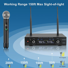 Wireless Microphone System with Case, Metal UHF Dual Handheld 20 Channels Profes
