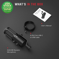 XLR USB Dynamic Podcast Microphone with Mute Button and Headphone Jack