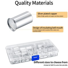 woshilaoDS 180 Pcs Wire Ferrules Kits, Crimp Connector Ferrules, Silver