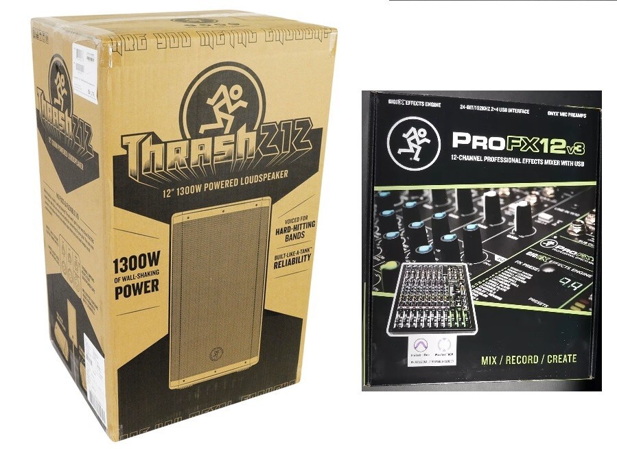 New Mackie Thrash 212 12″ 1300W Powered Loudspeakers with ProFX12V3 Mixer Bundle
