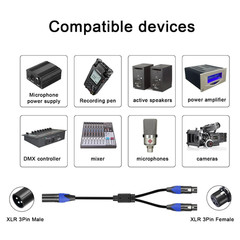 1 Male to 2 Female XLR Y Splitter Micrphone Cable, 3Pin Male to Dual Female