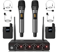Kit Micrófonos UHF con Lavalier, Diadema y Alcance de 60 m/200 ft