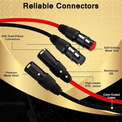 2-Channel XLR Snake Cables 6FT, 2 Colored XLR Male to Female Microphone Cable