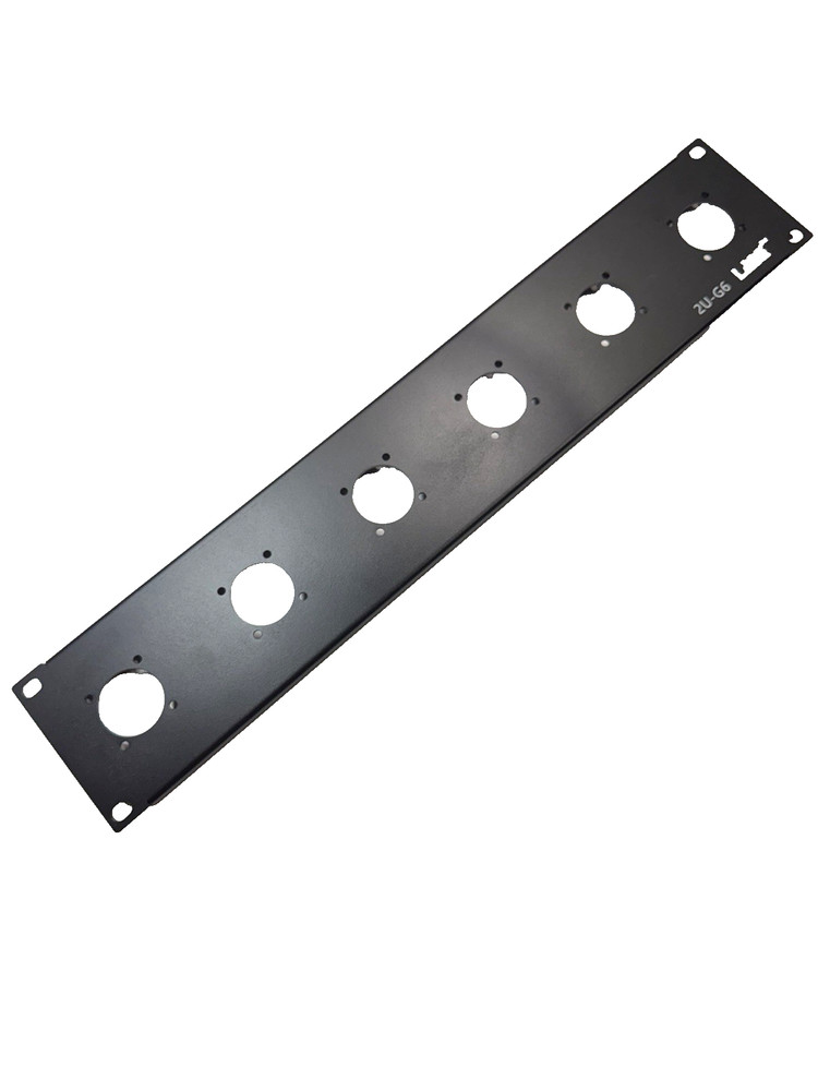 2U Space Black Heavy Rack Panel w/ 6 Large „G“ SpeakOn Cut Outs for NL8 or NL4