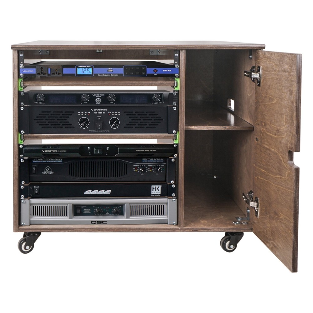 Sound Town 11U Plywood Studio Rack Slide-Out Trays Weathered Brown SDRK-CR11B