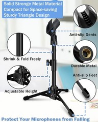 2 Pack Adjustable Desktop Microphone Stand, Portable Tripod with Clip Holder