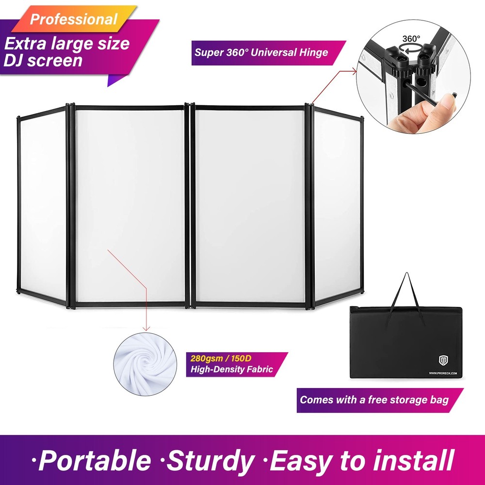 PRORECK DJ Facade 4 Panels Foldable Event Booth Black Metal Frame Scrim Bag NEW