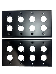(2) Two Quad Gang Wall Plate Eight XLR Male / Female „D“ BLACK Steel