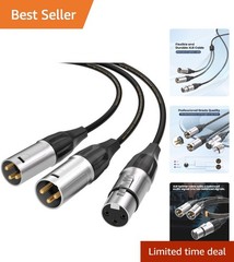 20 AWG Braided XLR Y Splitter – Connect 1 Microphone to 2 Outputs Effortlessly