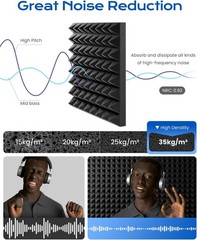 12 Pack Acoustic Foam Panels with Self-Adhesive Pyramid Design 12x12x2 Inch High