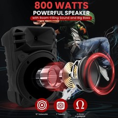 Pyle 12“ Portable Bluetooth Speaker System – 800 Watts – One Size, Black