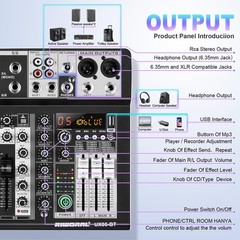 6 Channel Audio Interface Sound Board Mixing Console 16-Bit DSP DJ Mixer…