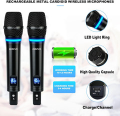 4-Channel Rechargeable Wireless Microphone System for Karaoke & Church Use