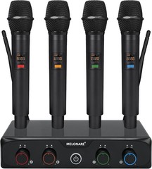 4-Channel Wireless Microphone System UHF Compact Cordless Mic Set 200 ft Dynamic