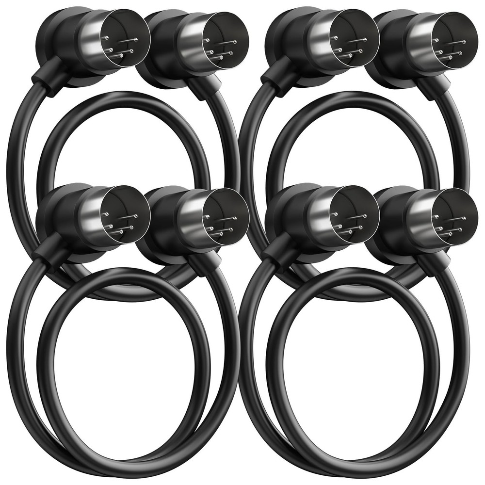 Heams 4 Pack Premium Right Angle MIDI Cable 1FT, Low Profile for 1 FT, Black