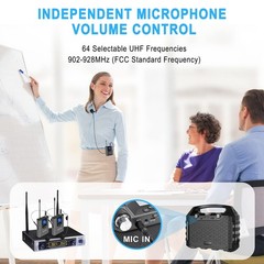 HOTEC UHF Wireless Microphone System with Dual Lapel/Lavalier and Headset Mic…