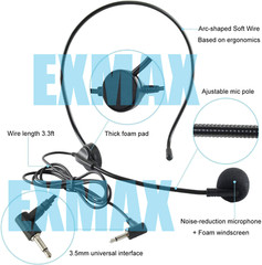EXMAX Wired Headset Microphone XLR Connectivity 3.5mm Jack Unidirectional 3.3ft